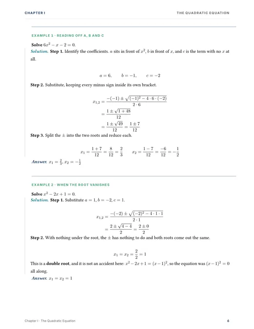 Quadratic Equations and Functions — Complete Study Bundle, sample page 1
